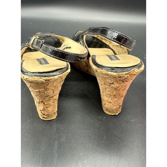 Chinese Laundry Patent Leather Wedges Cork Heel Sling Strap Size 8M Festival - Picture 6 of 9